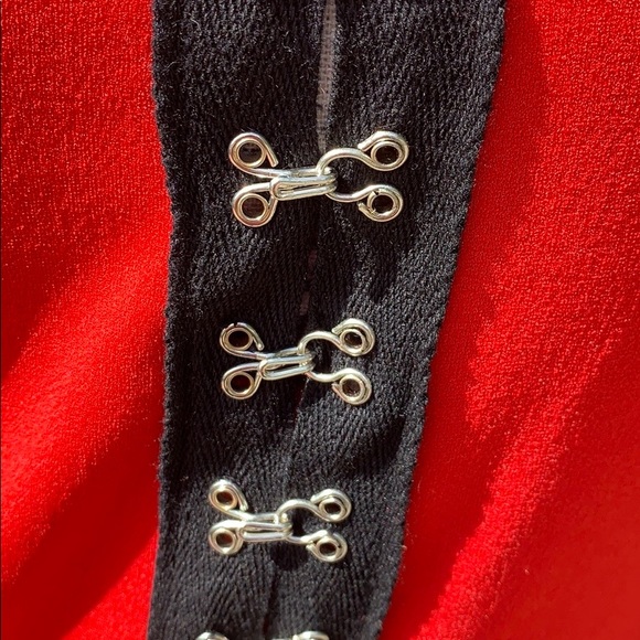 Red Cold Shoulder With Black Trim Eye Hook Closure Front Top - Picture 6 of 8